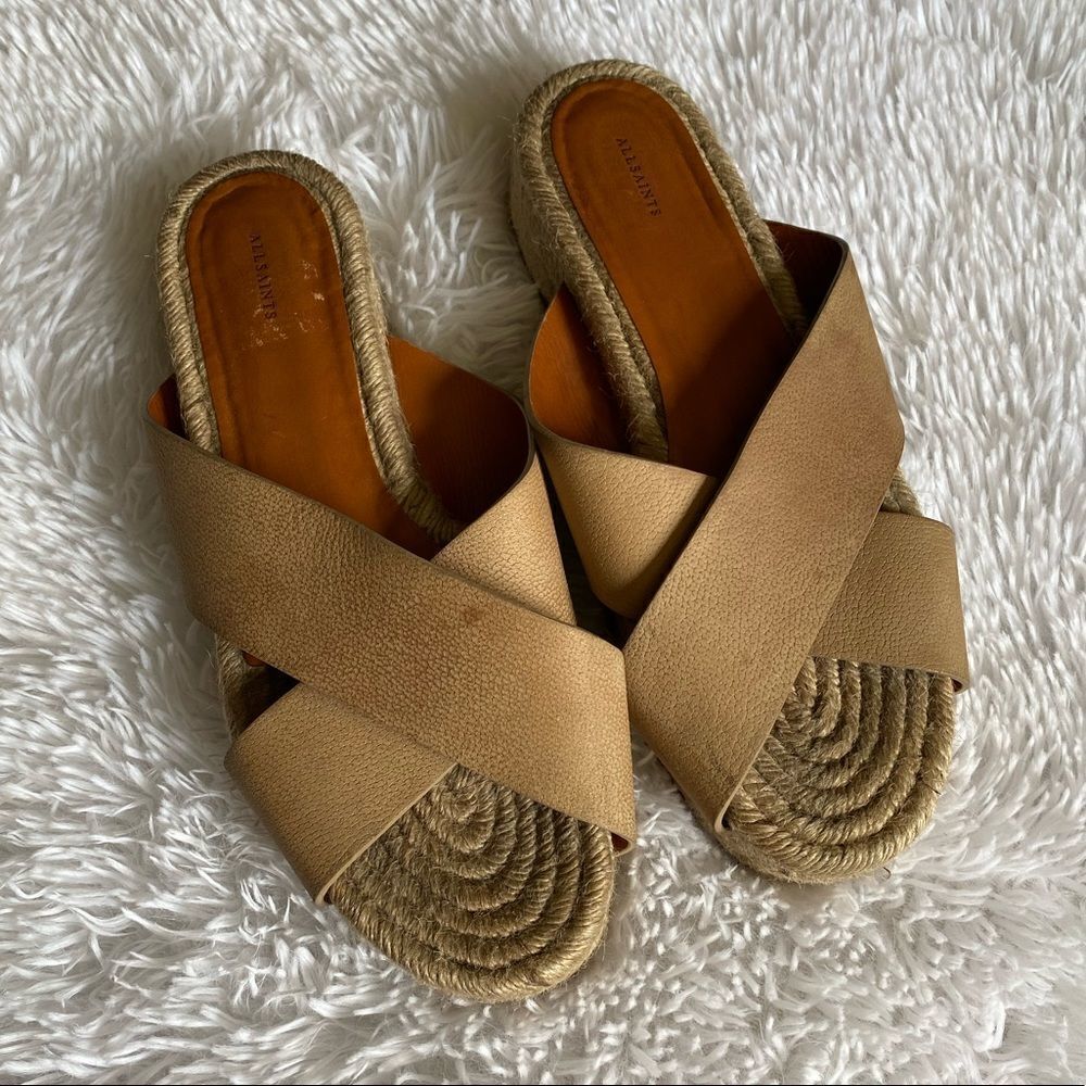 All Saints Harlem Leather Espadrilles Platform Sandals Size 40 US Size 9.5‎